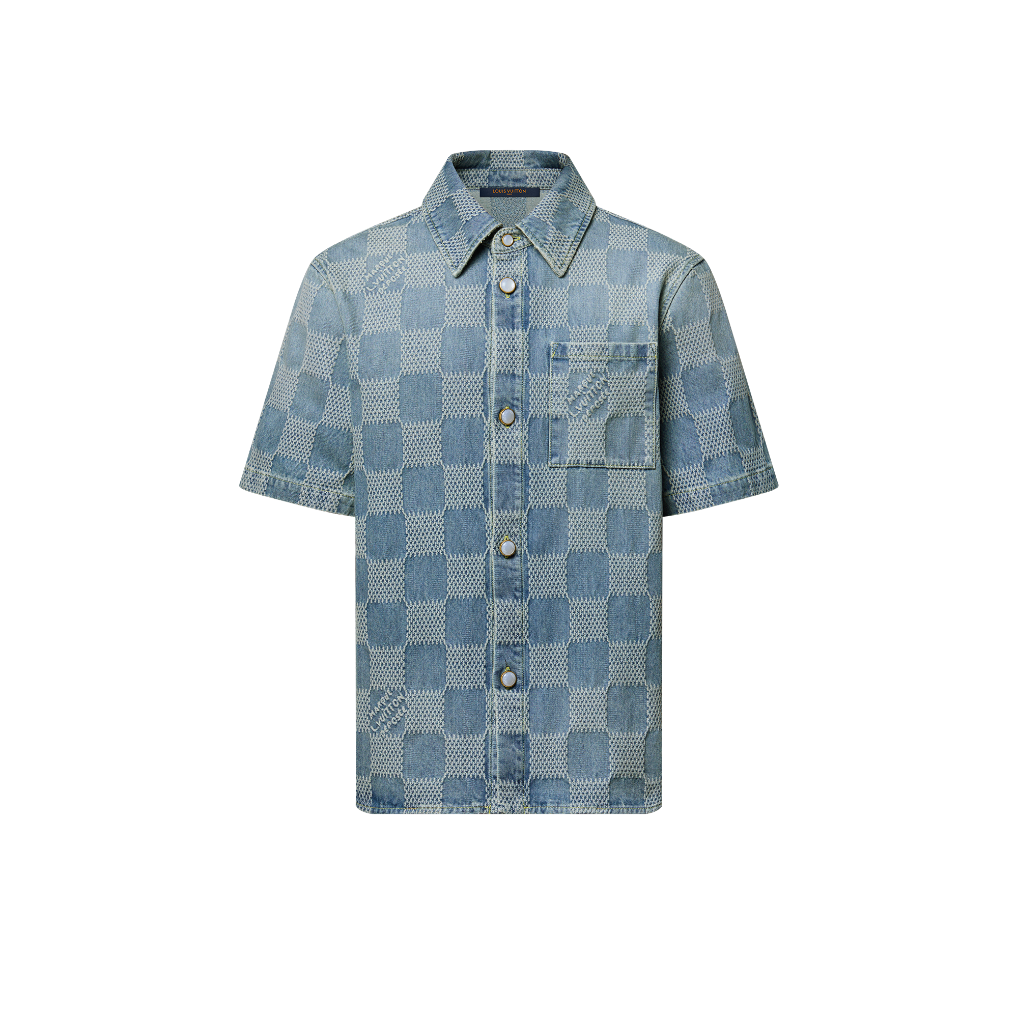 Damier 3D Light Denim Short-Sleeved Shirt - Ready-to-Wear